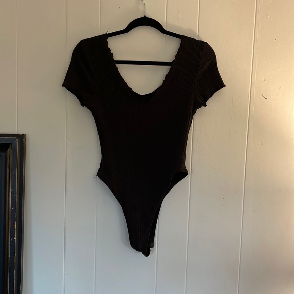 Black, ribbed, body suit